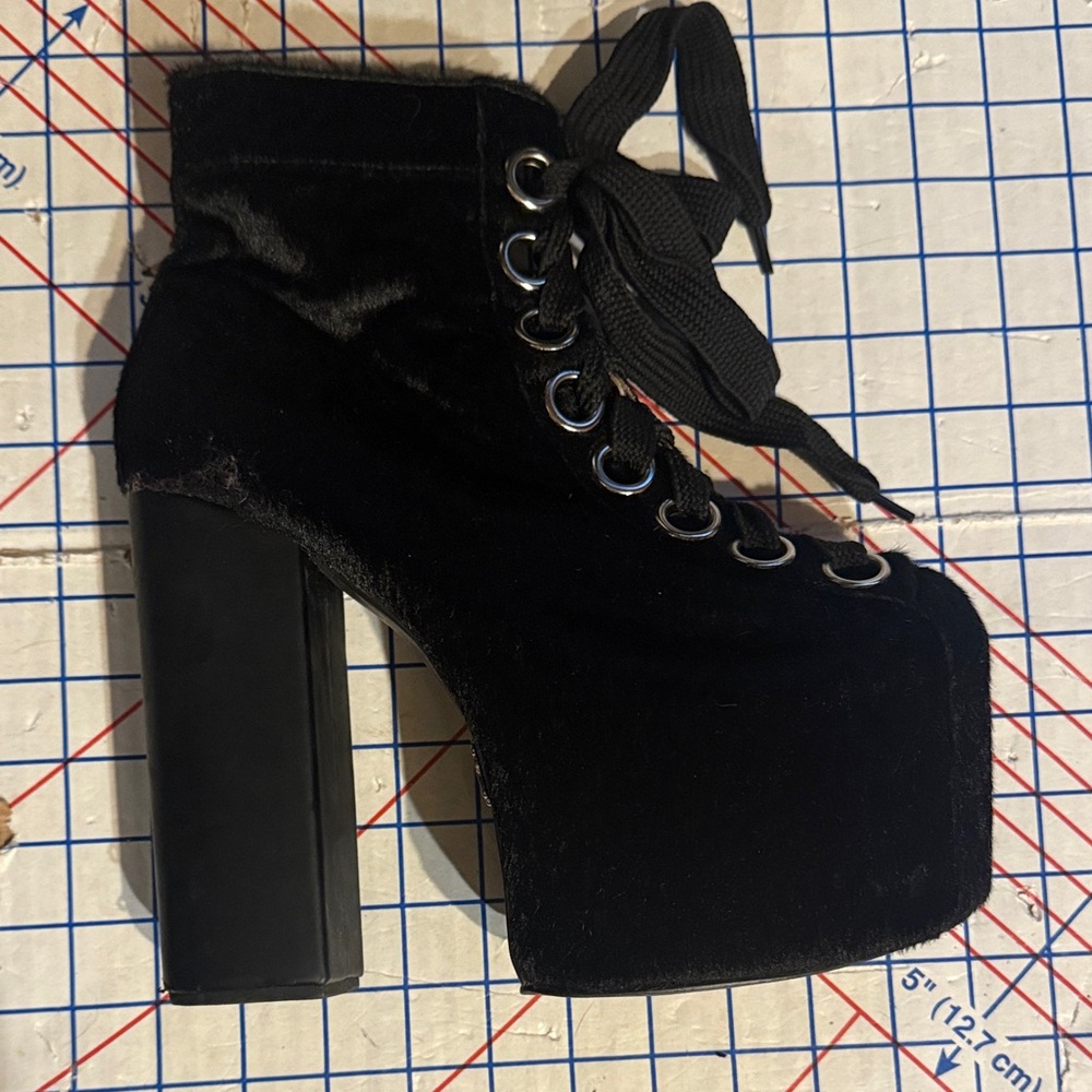 Charla Tedrick Black pony hair Platform statement baddie Wednesday ankle Boots